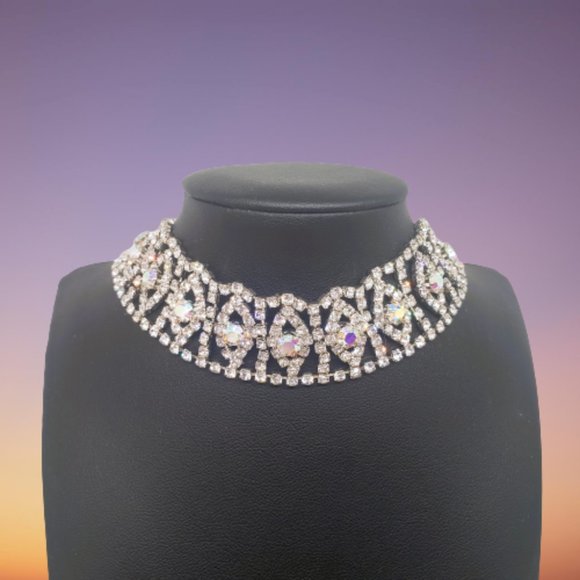 Vintage Iridescent Silver Cubic Zirconia Choker - Picture 2 of 12